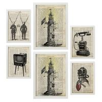 POSTER Set Mit 6 Jahrgang Vintage Papier Plakate Mit Enzyklopädie Revolutionäre Erfindungen Aus Dem Letzten Jahrhundert A3 & A4 Weißer Rahmen - Weiß, Papier (29/3cm) - Nacnic