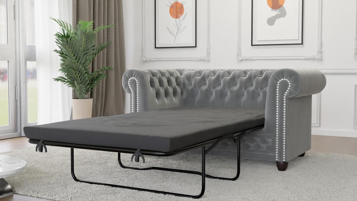 CHESTERFIELD-SOFA 2-sitzer mit Schlaffunktion Nyx Grau Samt - Braun/Grau, Holz/Textil (148/72/86cm) - S-Style Möbel