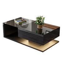 COUCHTISCH Hochglanz Schwarz mit Glas, LED-Beleuchtung & Stauraum - Schwarz, Holzwerkstoff (55/105/32.5cm) - Urban Meuble
