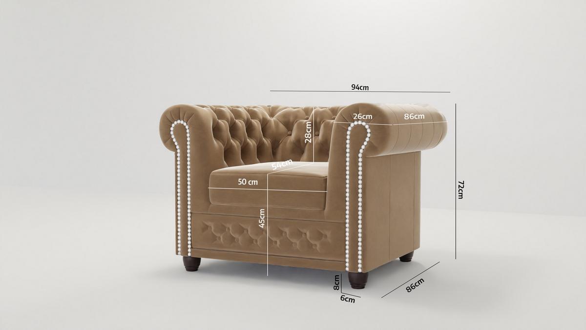 CHESTERFIELD-SESSEL Nyx Beige Samt - Beige/Braun, Holz/Textil (94/72/86cm) - S-Style Möbel