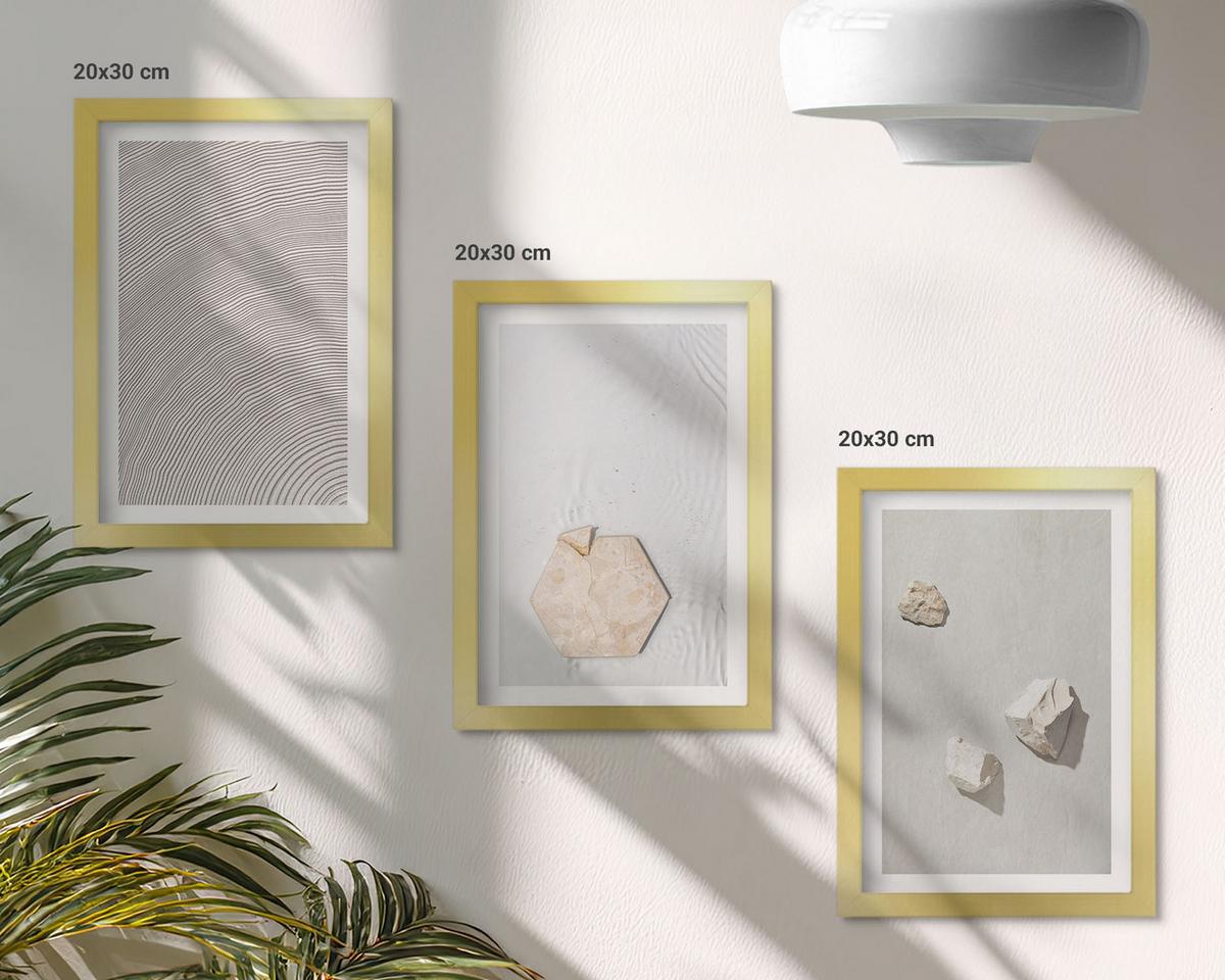BILDER SET 3er Set - 20x30 cm Goldrahmen - Leichte Boho-Sandtexturen - Goldfarben, Kunststoff (20/30cm) - TULUP