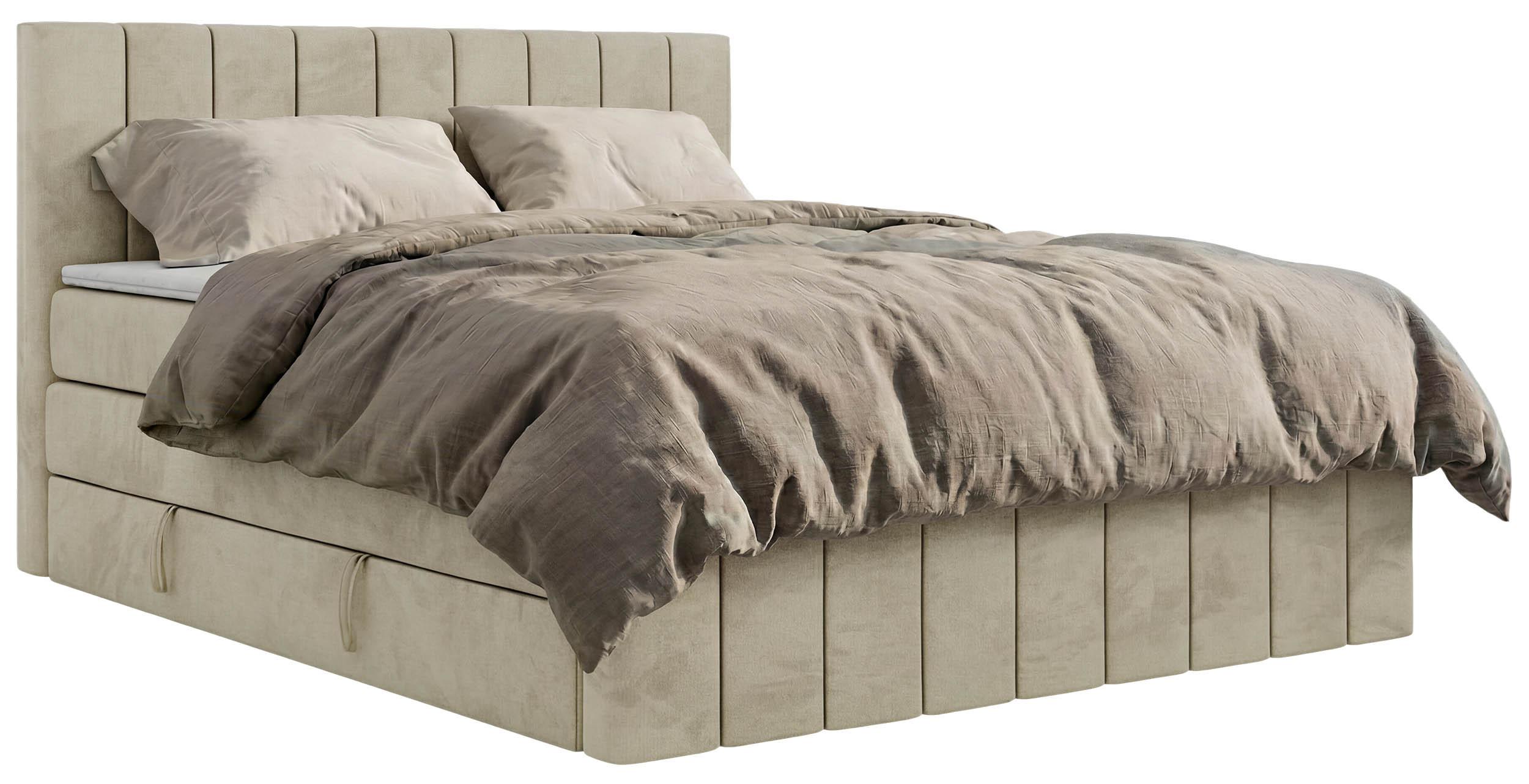 BOXSPRINGBETT ALVER KING DUO 180/200 - Beige Velvet - H4 - Beige, Textil (180/200cm) - MKS