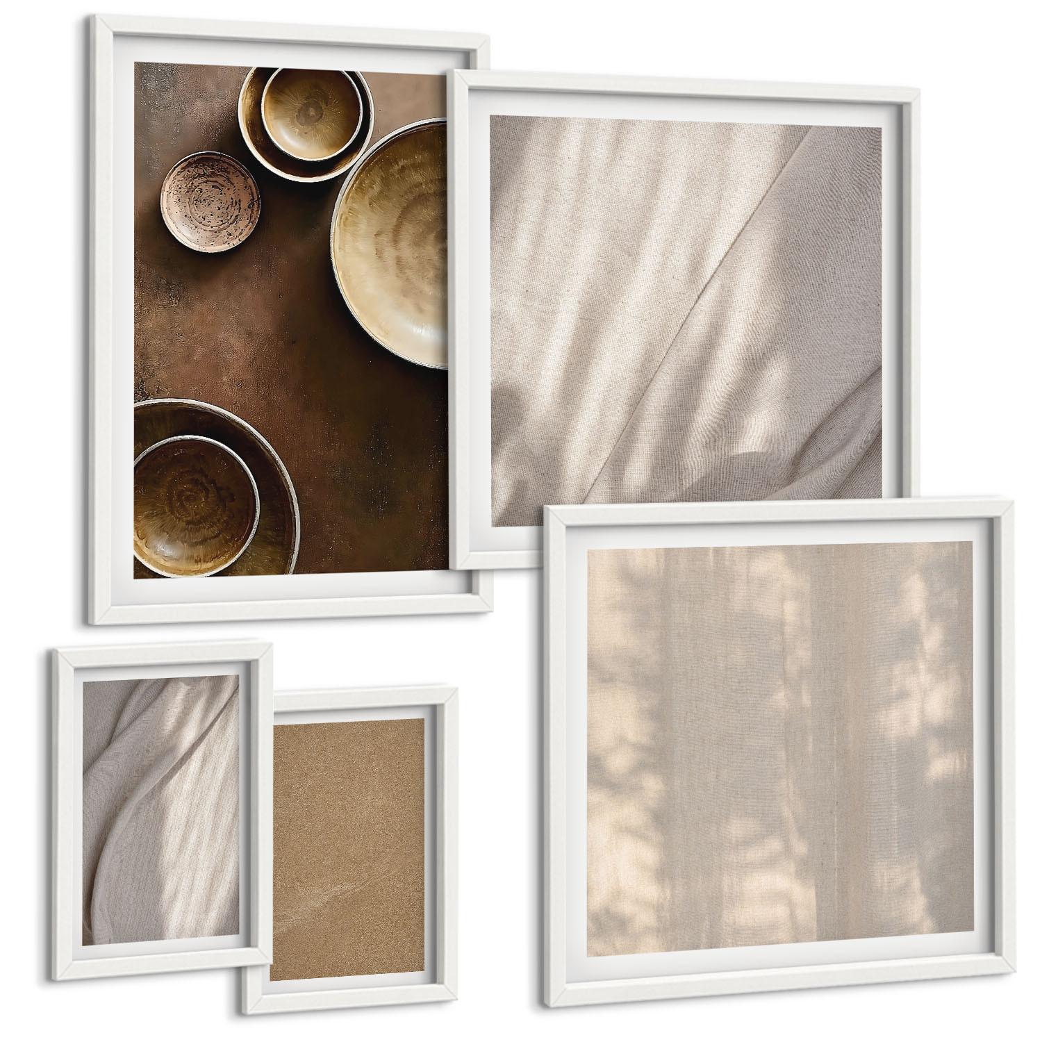 BILDER SET 5er Set - 50x50 cm & 20x30 cm & 40x60 cm Weißer Rahmen - Strukturen, Texturen, Minimalismus - Weiß, Kunststoff (40/60cm) - TULUP