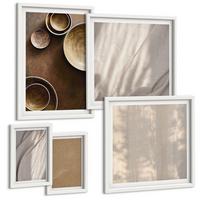 BILDER SET 5er Set - 50x50 cm & 20x30 cm & 40x60 cm Weißer Rahmen - Strukturen, Texturen, Minimalismus - Weiß, Kunststoff (40/60cm) - TULUP