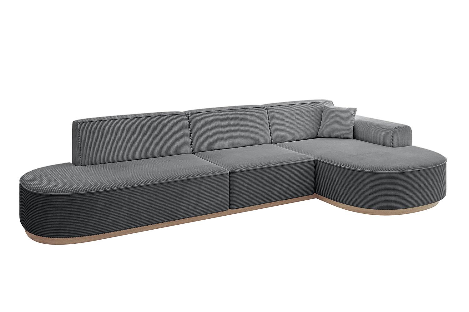 ECKSOFA Ottomane Rechts MARI-L2-v1 - 328x171x83 cm Dunkelgrau Cord - Dunkelgrau, Holzwerkstoff/Textil (171/328cm) - ALTDECOR
