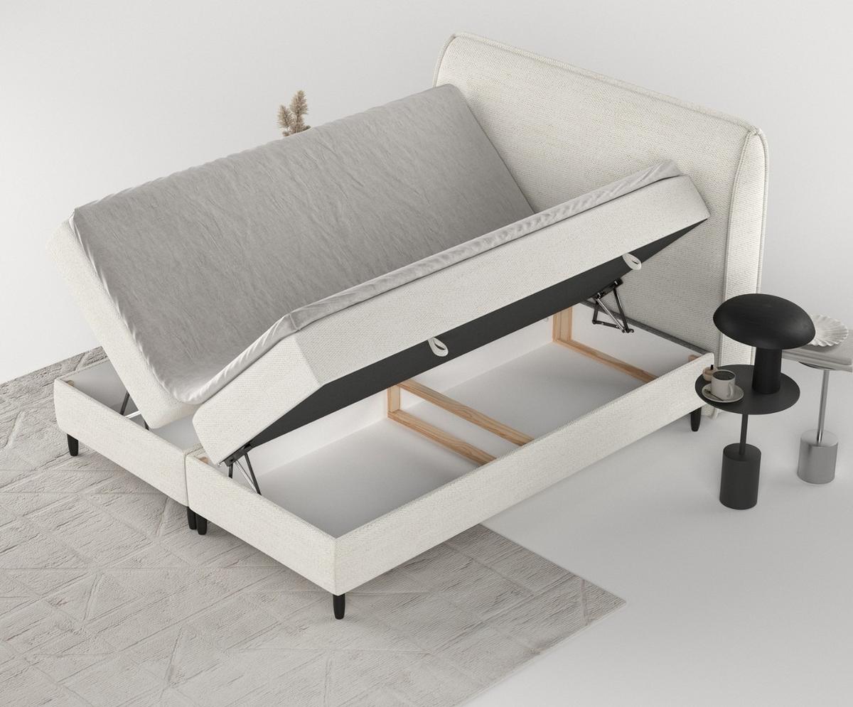 BOXBETT Lunaro 200/200 cm Creme im Modesto Stoff - Creme/Schwarz, Holz/Holzwerkstoff (200/200cm) - AltaBeds