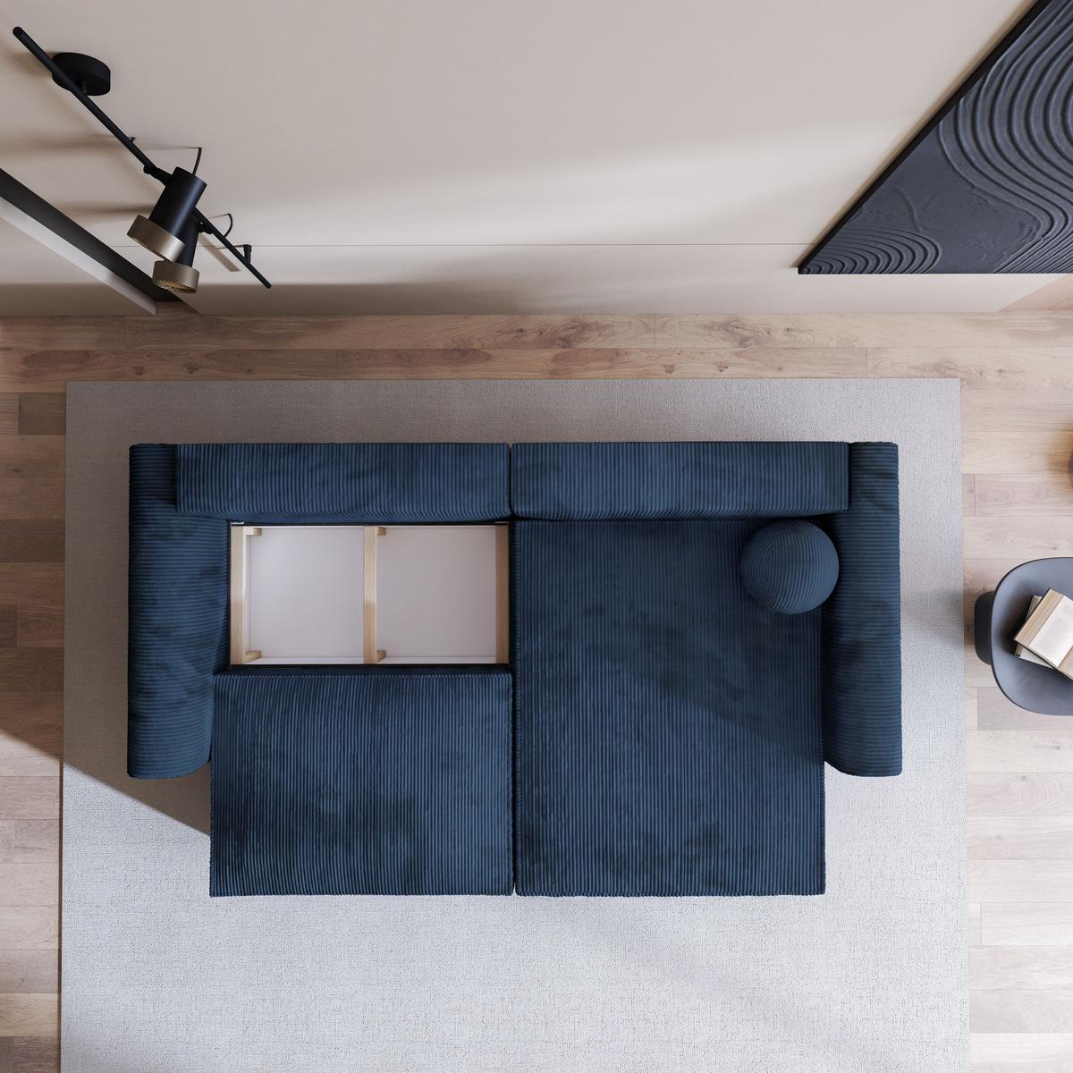ECKSOFA FIANO P Blau Kordstoff mit Schlaffunktion - Blau/Grau, Holz/Kunststoff (245/148cm) - MASSENO