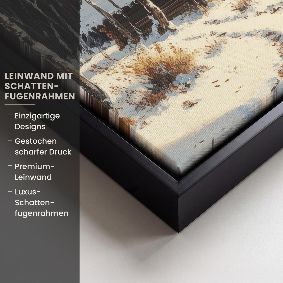 LEINWAND Bilder mit Rahmen - Winter - Schnee - Zuhause - Natur - 40x30 - Hellbraun, Textil (40/30cm) - MuchoWow