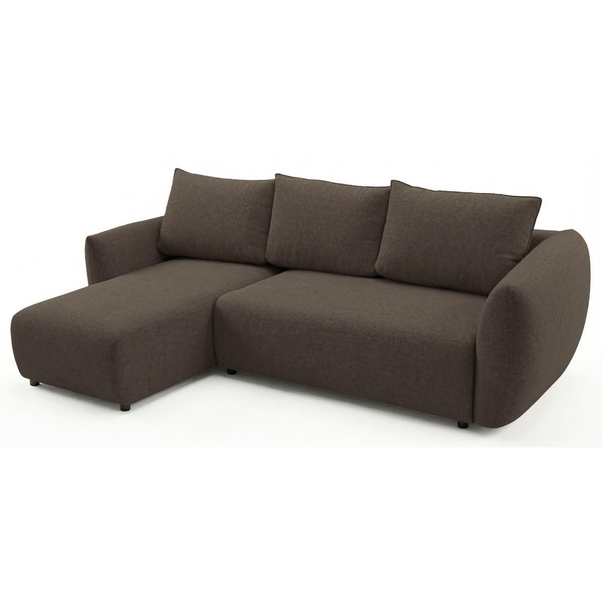 ECKSCHLAFSOFA Zordo BRAUNER CHENILLE LINKS MIT ZWEI BETTKÄSTEN - Schwarz/Braun, Kunststoff/Textil (256/170cm) - Selsey