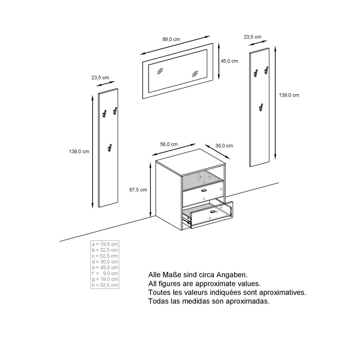 GARDEROBE Pino Schwarz Hochglanz - Schwarz Hochglanz, Holzwerkstoff (130/185/36cm) - Vladon