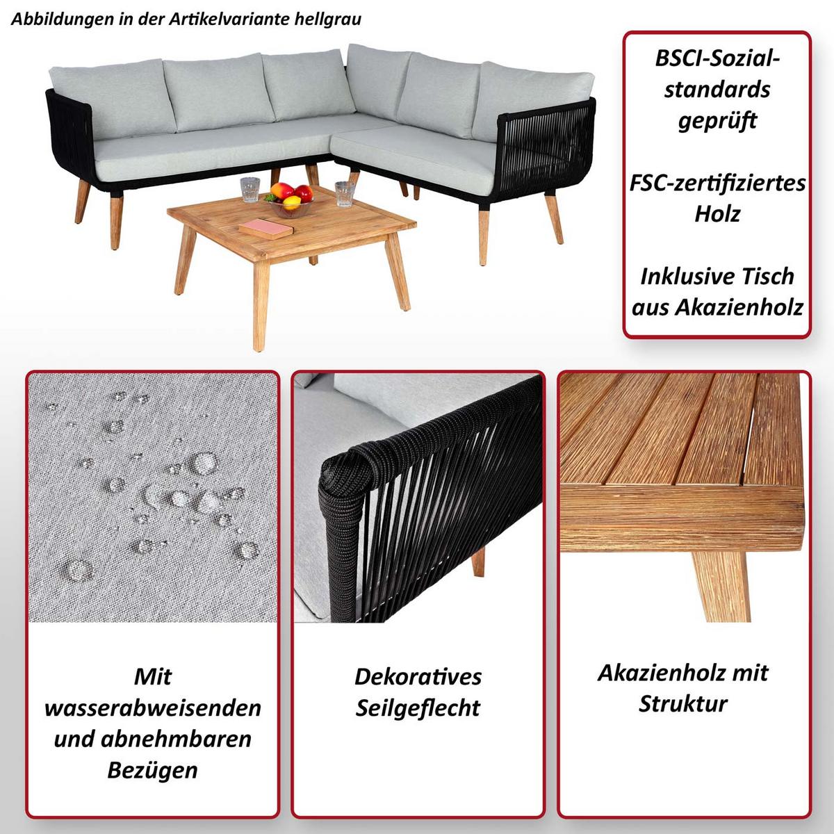 GARTEN-GARNITUR Schwarz, Braun, Hellgrau - Hellgrau/Schwarz, Holz - MCW