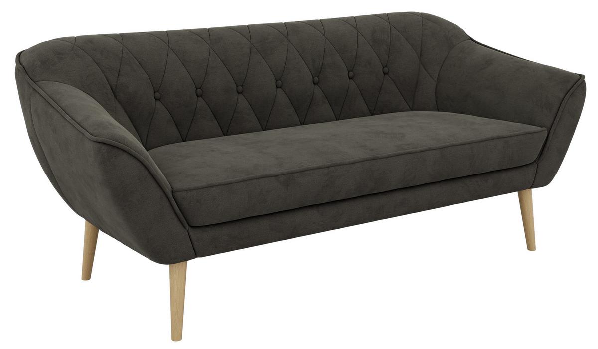 3-SITZER-SOFA PIRS - Dunkelgrau Velvet - Holzbeine - Dunkelgrau/Buchefarben, Holzwerkstoff/Textil (180/75/74cm) - MKS