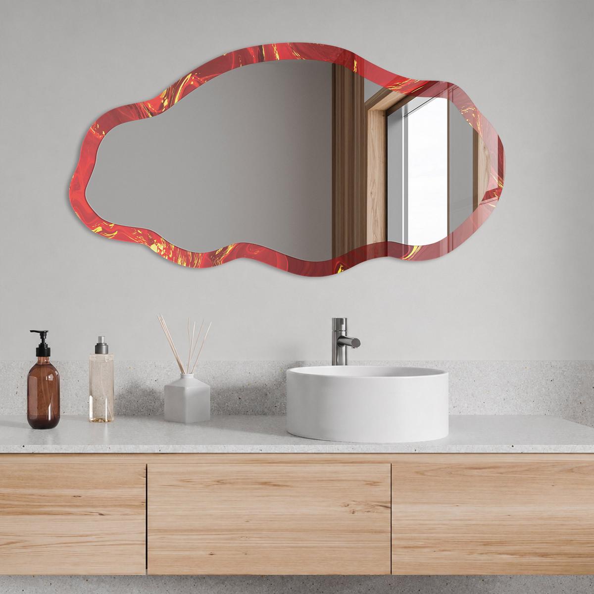 SPIEGEL 90x45 cm asymmetrisch mit Druck - Rote Abstraktion - Transparent, Glas (45/90/0.4cm) - TULUP
