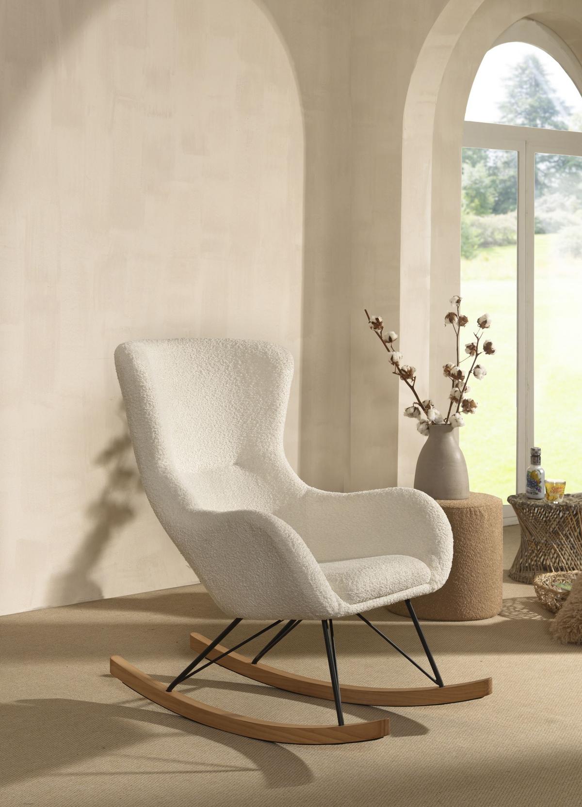 SCHAUKELSTUHL Katreena 76x110x101 Bouclé Creme/Schwarz/Natur - Creme/Schwarz, Metall (76/101/110cm) - 58aufmkessel