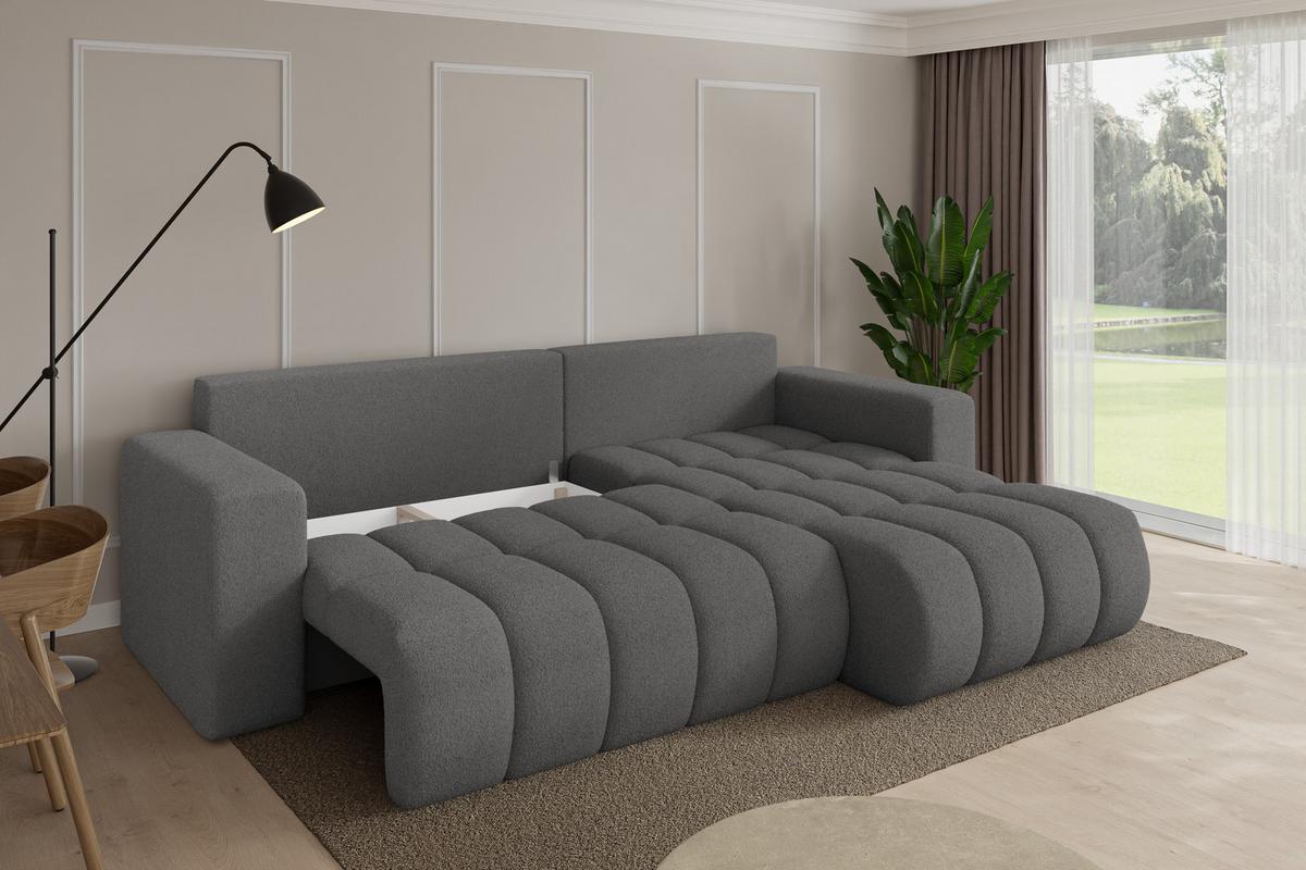 ECKSOFA mit Schlaffunktion Ottomane Rechts MILA-L-v1 277x195x86 Grau Bouclé - Schieferfarben/Schwarz, Holzwerkstoff/Kunststoff (277/194cm) - ALTDECOR