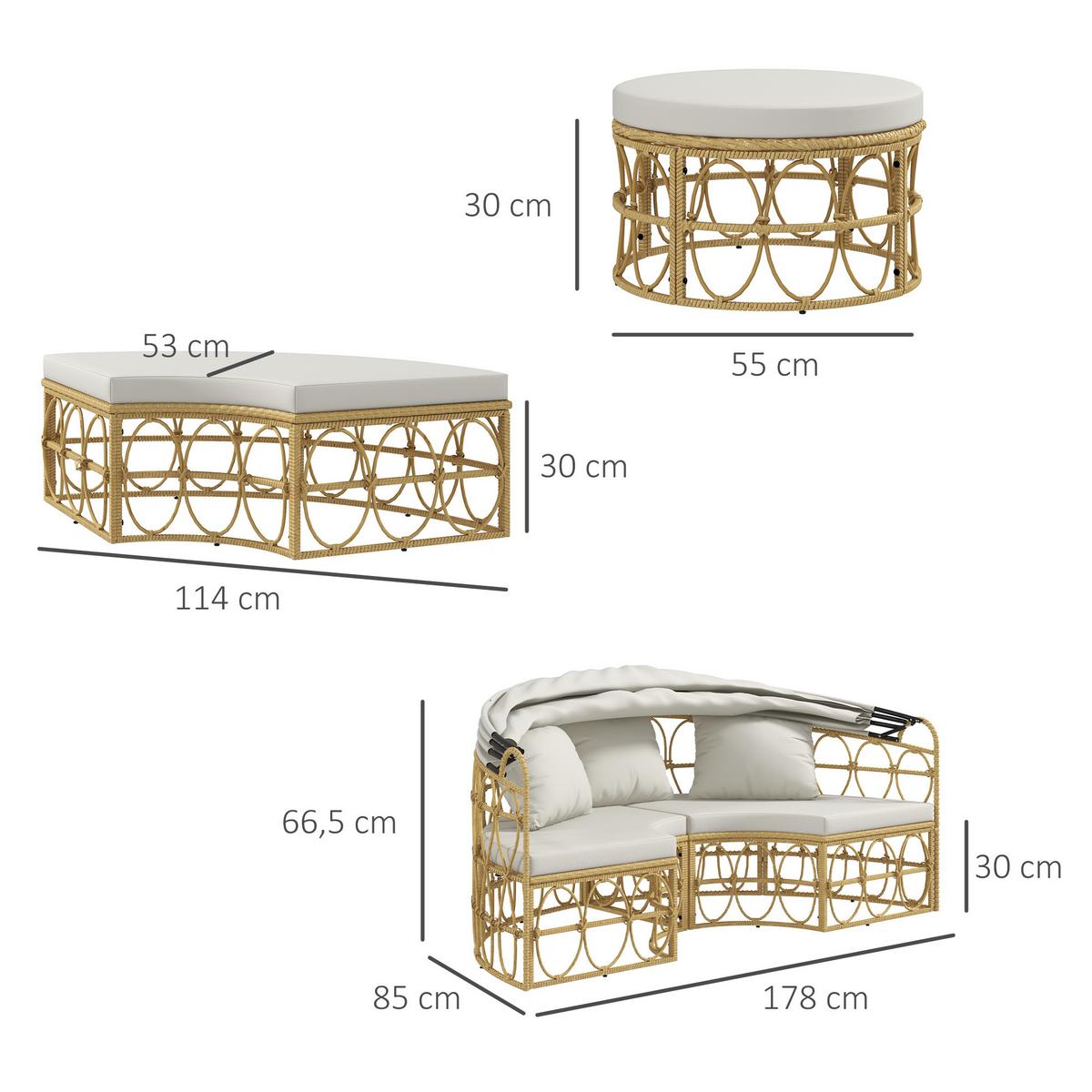 GARTENMÖBEL-SET mit klappbarem Verdeck, für Outdoor, Creme - Creme, Kunststoff - Outsunny