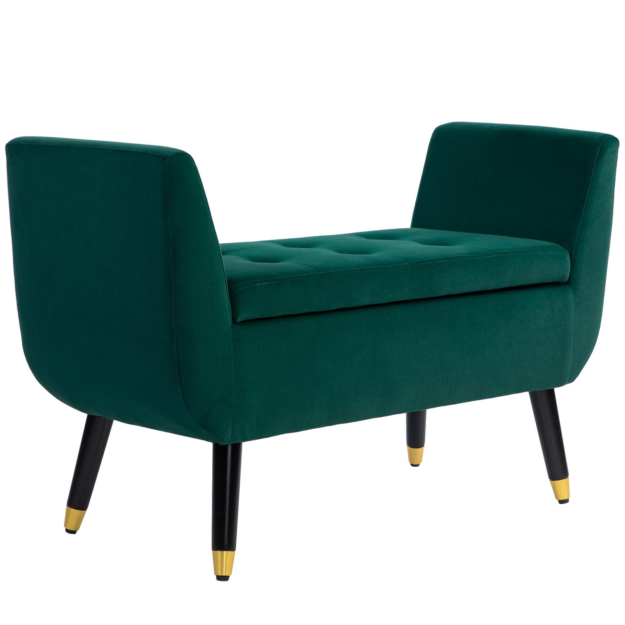LUXUS Sitzbank Polsterbank mit Stauraum Armlehnen Polyester Holz Grün - Grün, Kunststoff (42/65/107cm) - HOMCOM