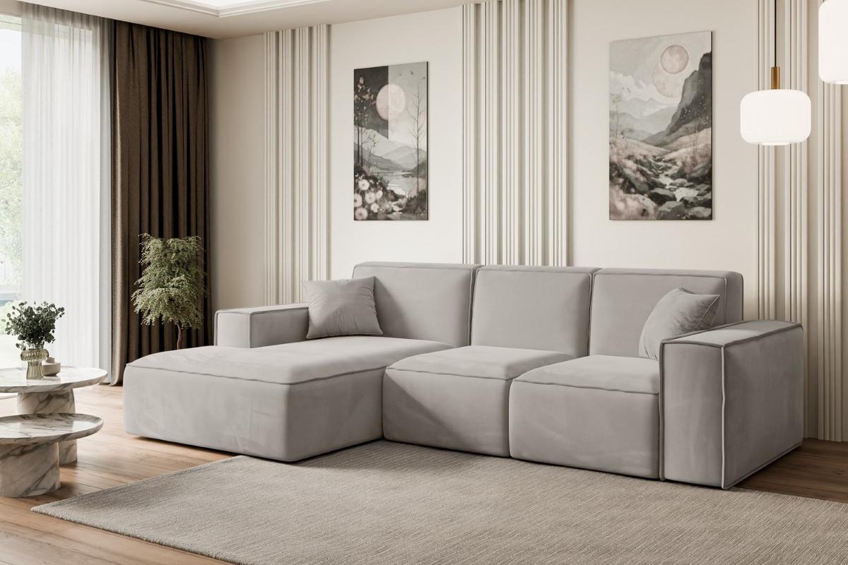 ECKSOFA Ottomane Links SERRA-L - 266x169x80 cm Hellbraun Velours - Hellbraun/Schwarz, Holzwerkstoff/Kunststoff (165/266cm) - ALTDECOR