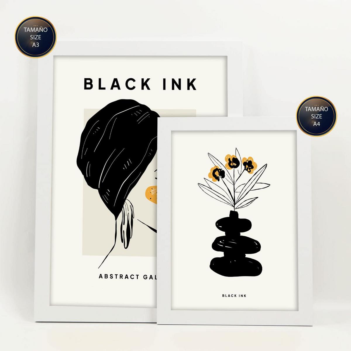 POSTER Set Mit 6 In Schwarzer Tinte Natürlich Künstlerische Und Abstrakte Drucke Für Innenarchitektur A3 & A4 Weißer Rahmen - Weiß, Papier (29/3cm) - Nacnic