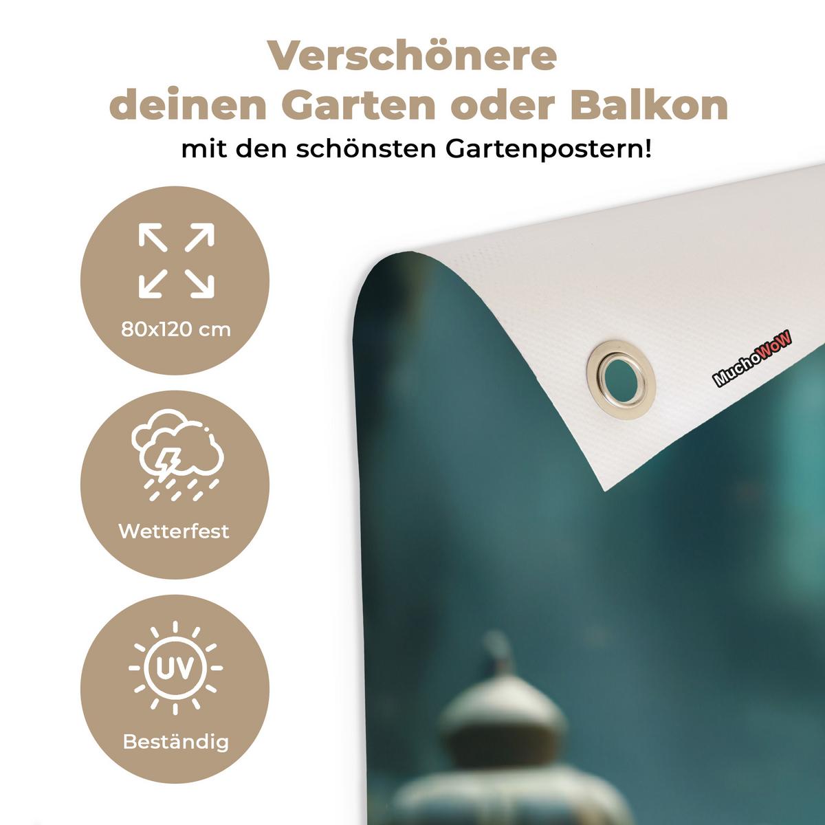 GARTENPOSTER Buddha - Statue - Buddha - Zen - Kunst - Buddha Outdoor Bilder 80x120 cm - Dunkelgrau, Kunststoff (80/120/0.2cm) - OnlyWow