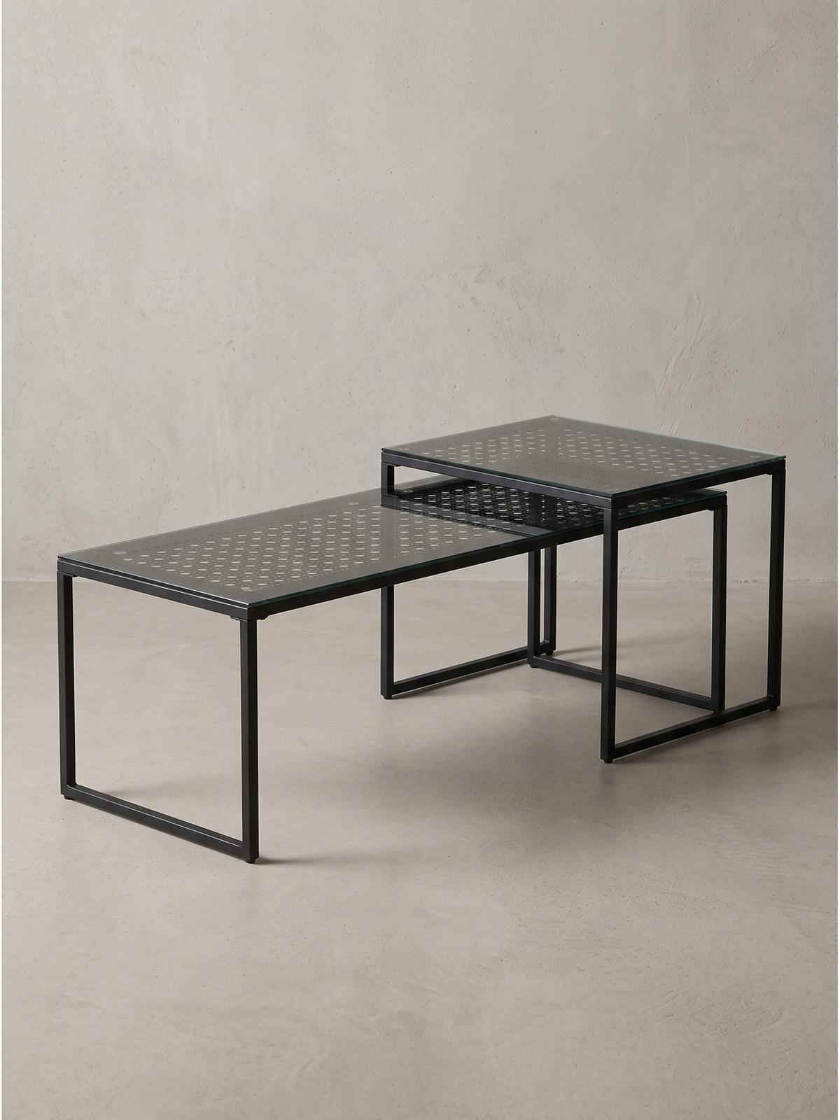 SOFATISCHE 2er-Set ALCUDIA, Einscheibensicherheitsglas, Schwarz, 100 x 40 x 35 cm - Schwarz, Glas/Metall (40/100/35cm) - KADIMA DESIGN