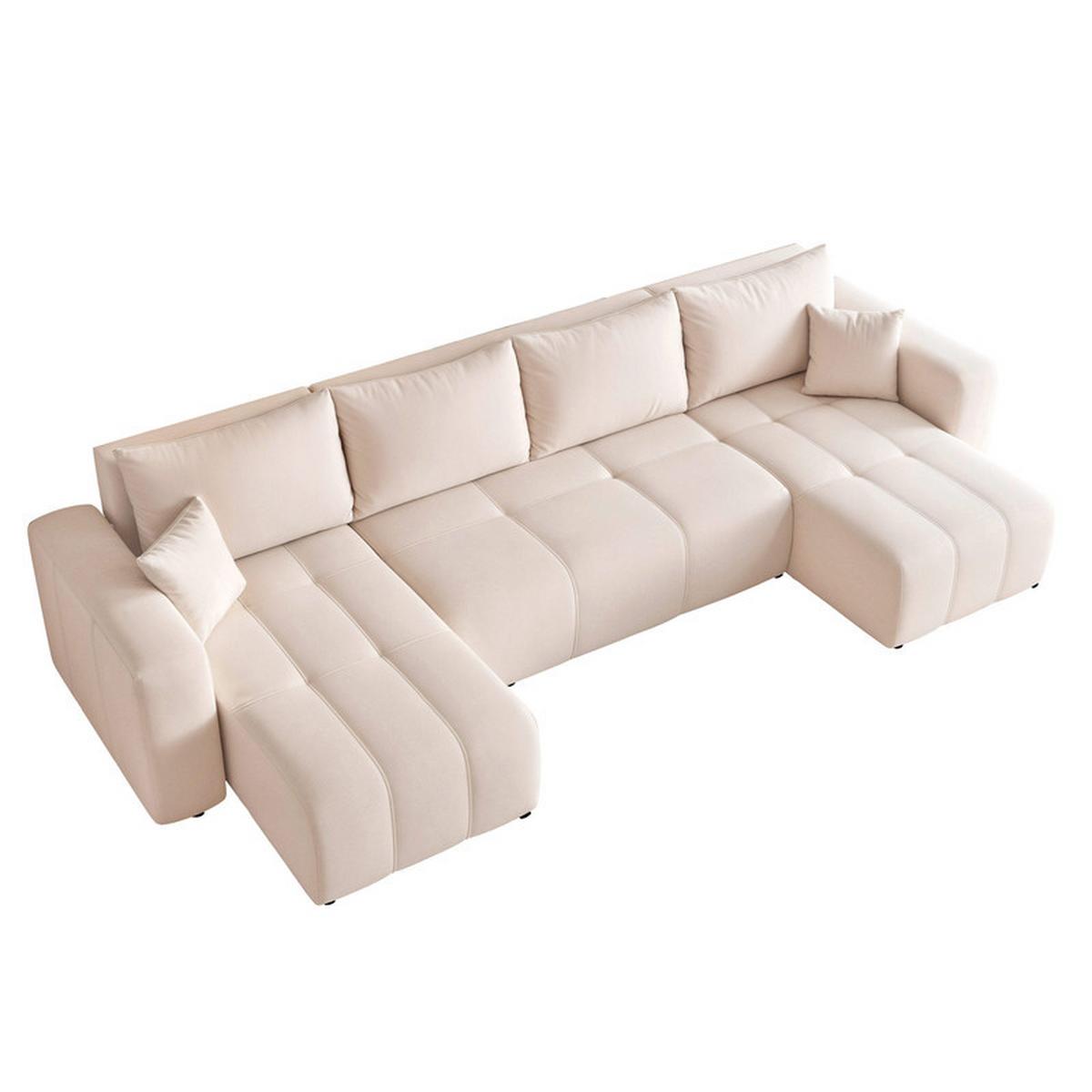WOHNLANDSCHAFT PEDRO mit Schlaffunktion und Bettkasten Creme - Creme, Holzwerkstoff/Textil (318/79/145cm) - Idohome