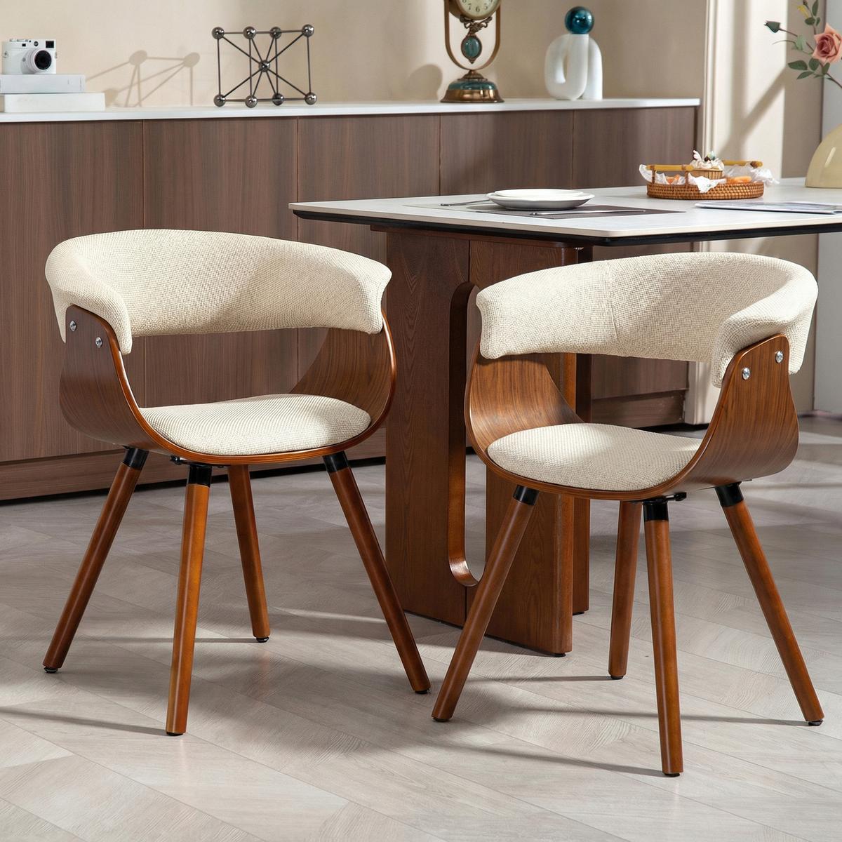 ESSZIMMERSTUHL 2er Set Polyester Holz Beige - Beige/Braun, Holz/Buchenholz (55/75/62cm) - HOMCOM