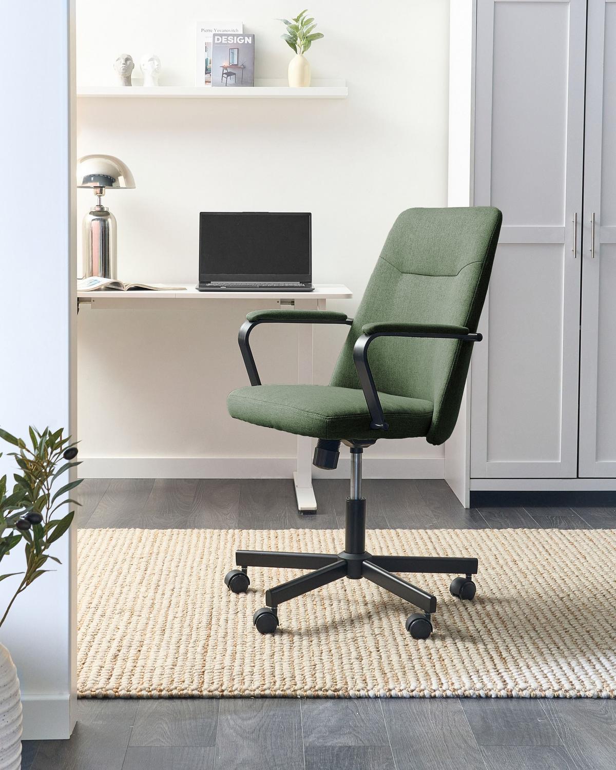 BÜROSTUHL Stoff Dunkelgrün Caroga - Schwarz/Grün, Textil (62/90/62cm) - Beliani