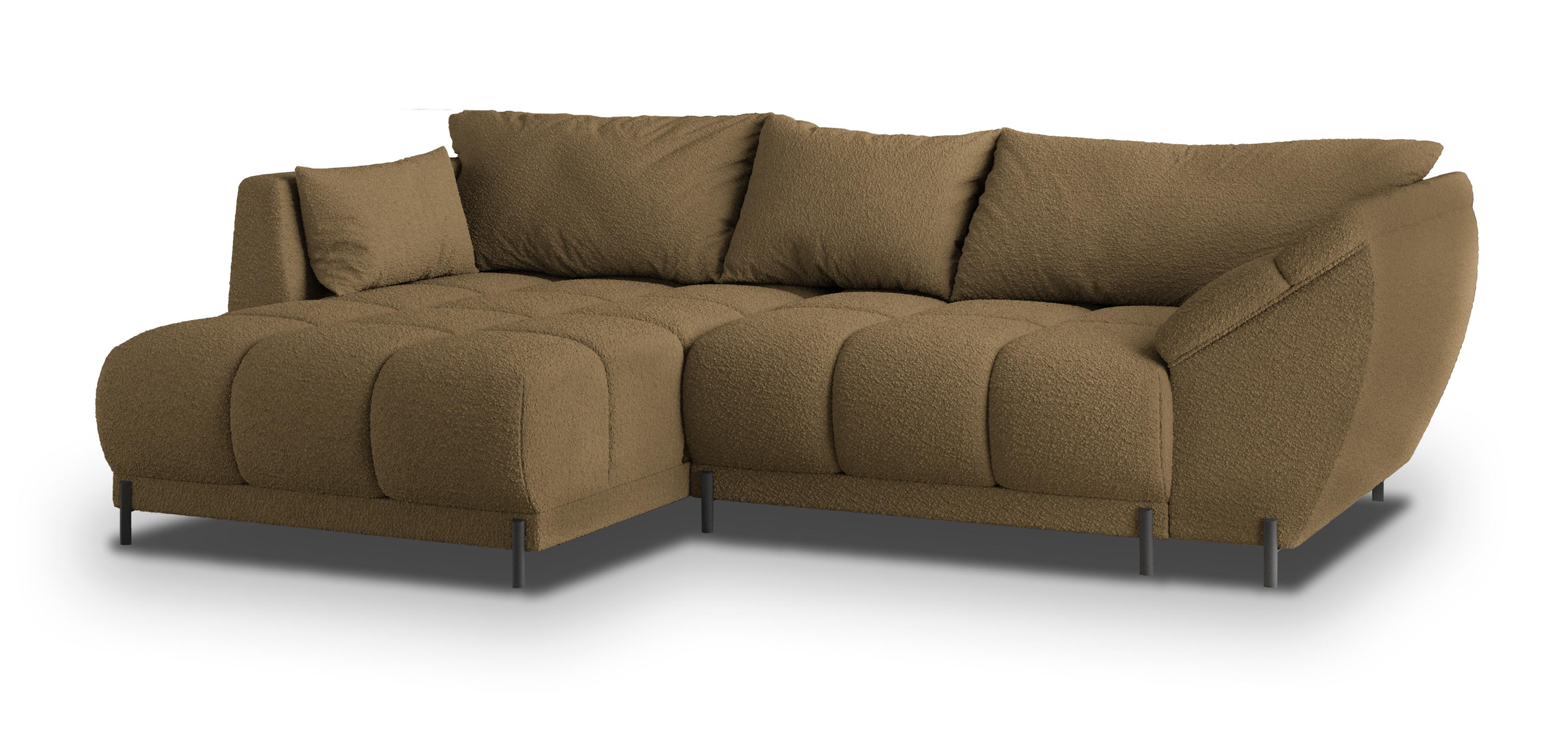 ECKSOFA VESTANO L-S Orange Boucle-Stoff mit Schlaffunktion - Orange, Holz (287/182cm) - MASSENO
