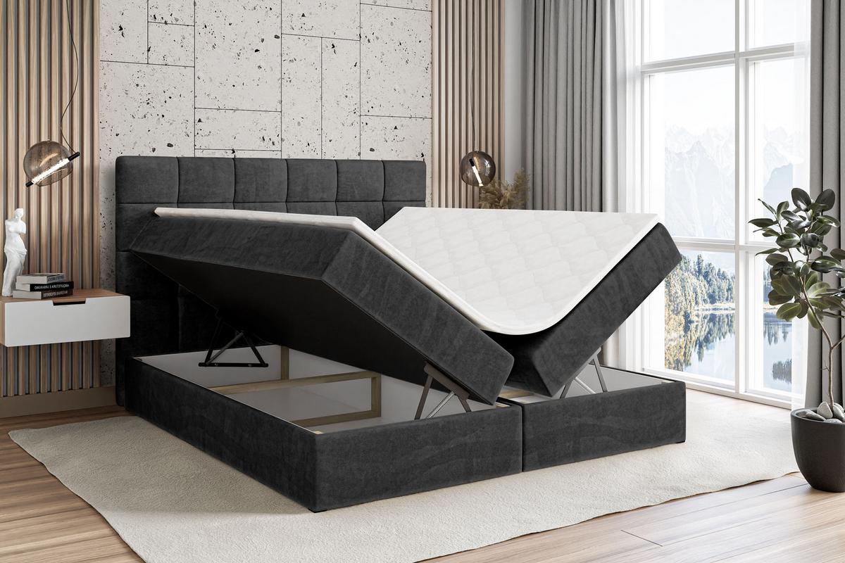 BOXBETT mit H4-Matratze und Lattenrost - BRUGO - 180x200 Schwarz - Schwarz, Holzwerkstoff (180/200cm) - ALTDECOR
