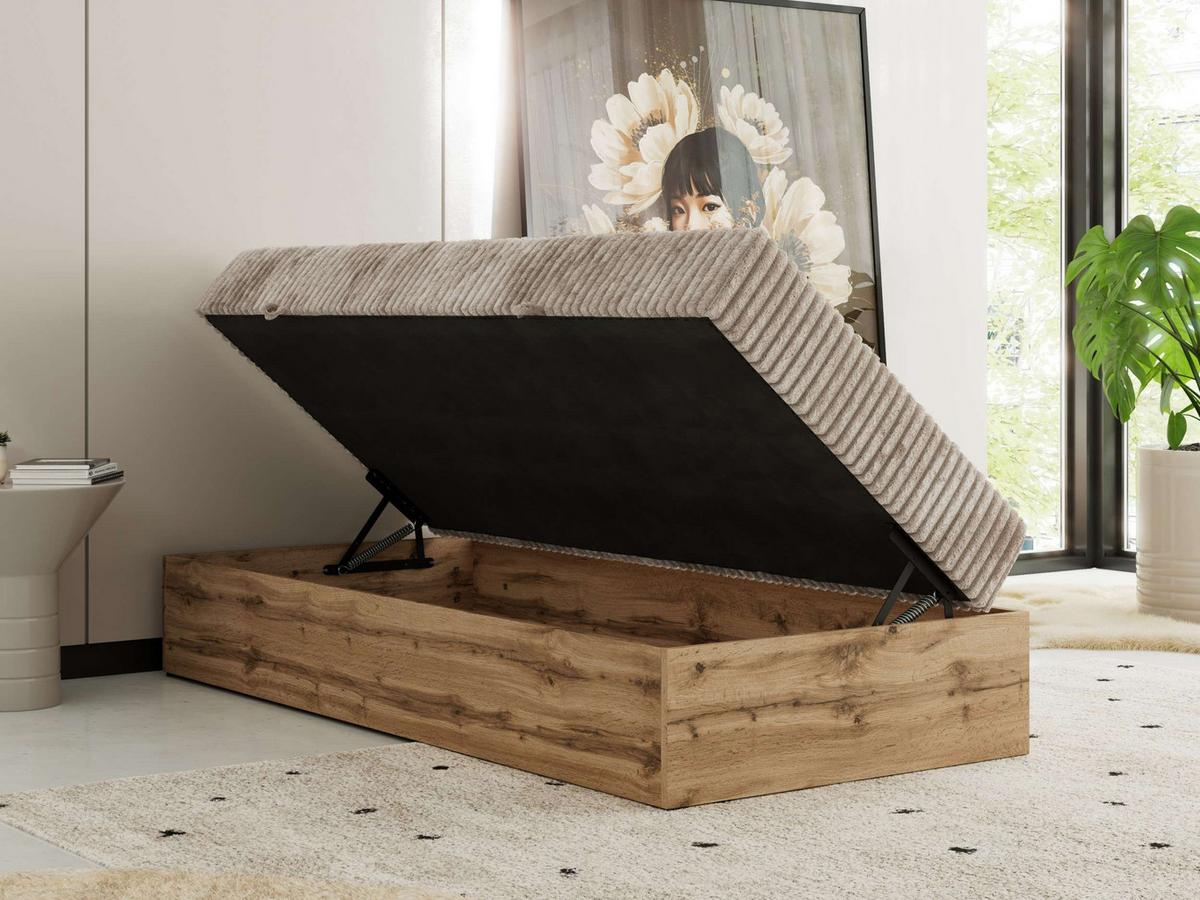 BOXBETT WOOD ZERO 90/200 - Hellbraun Cord - H3 - Topper T25 - Hellbraun, Textil (90/200cm) - MKS