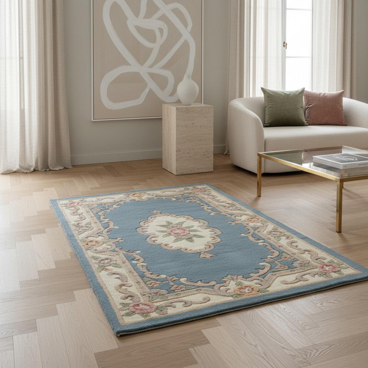 WOLLTEPPICH BEAULY, klassisch, Blau-Beige, 75 x 150 cm - Blau, Textil (150/75cm) - KADIMA DESIGN
