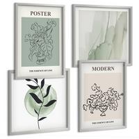 BILDER SET 4er Set - 50x50 cm & 40x60 cm Silberner Rahmen - Blumen in einer modernen Vase - Silberfarben, Kunststoff (50/50cm) - TULUP