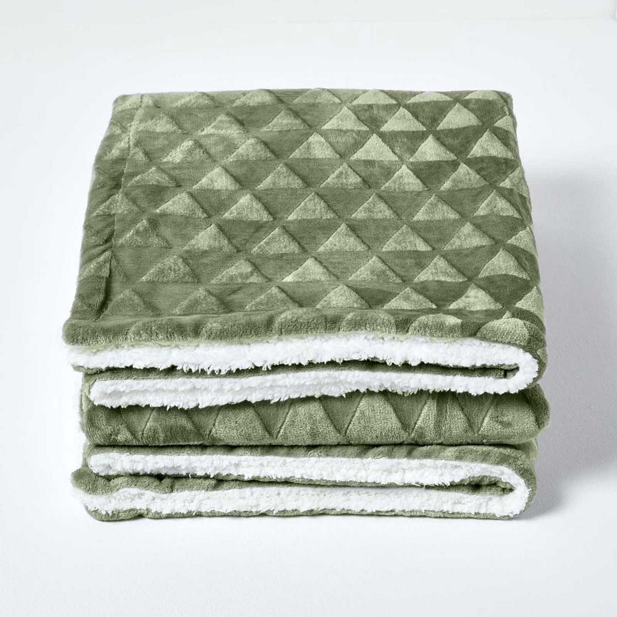 KUSCHELDECKE Sherpa 160/200 cm, Samtdecke mit Dreieckmuster - Salbeigrün, Textil (160/200cm) - Homescapes