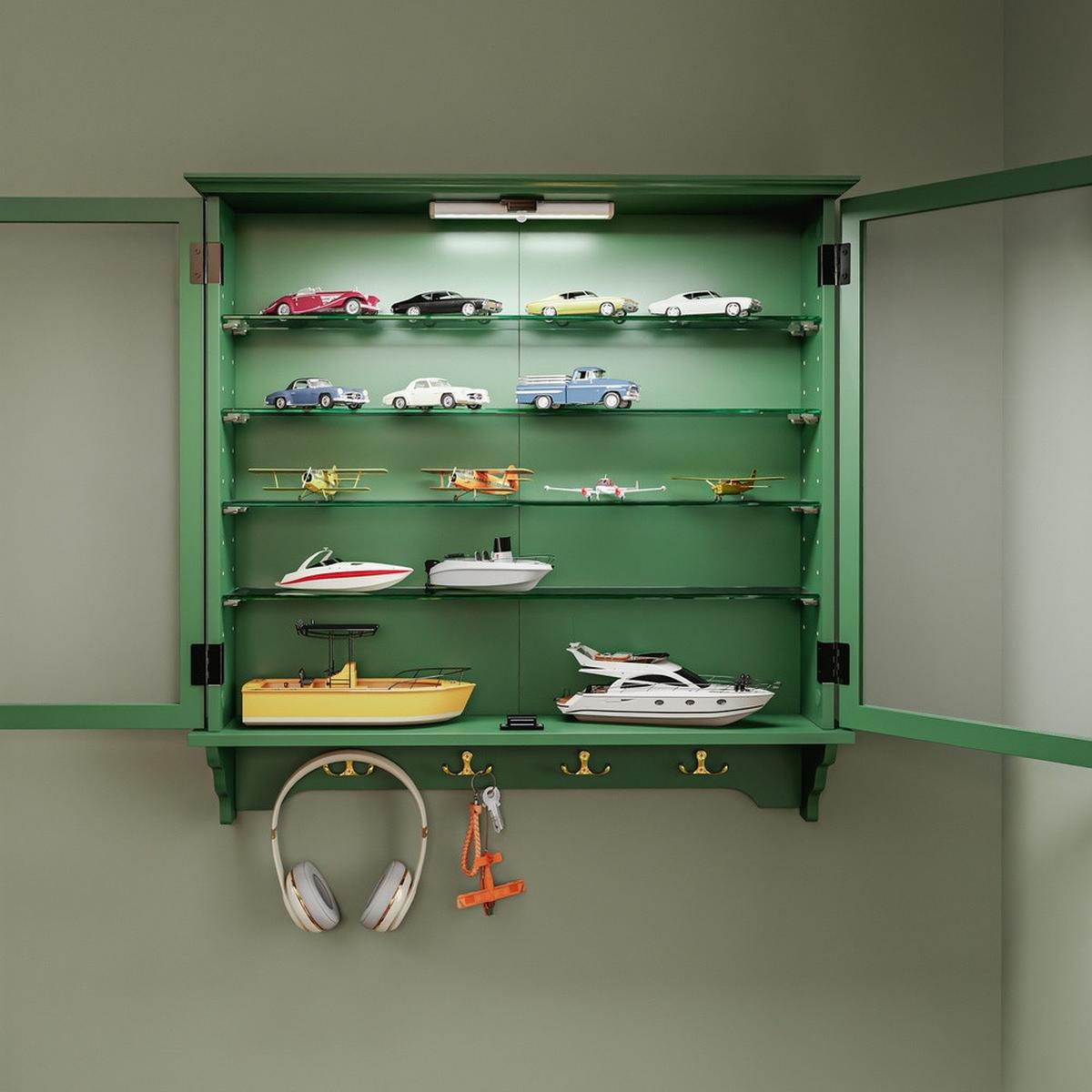 WANDSCHRANK mit Vitrine und Garderobenhaken FSB114-E-SY - Ahornfarben, Fell (68/68.5/13.5cm) - SoBuy