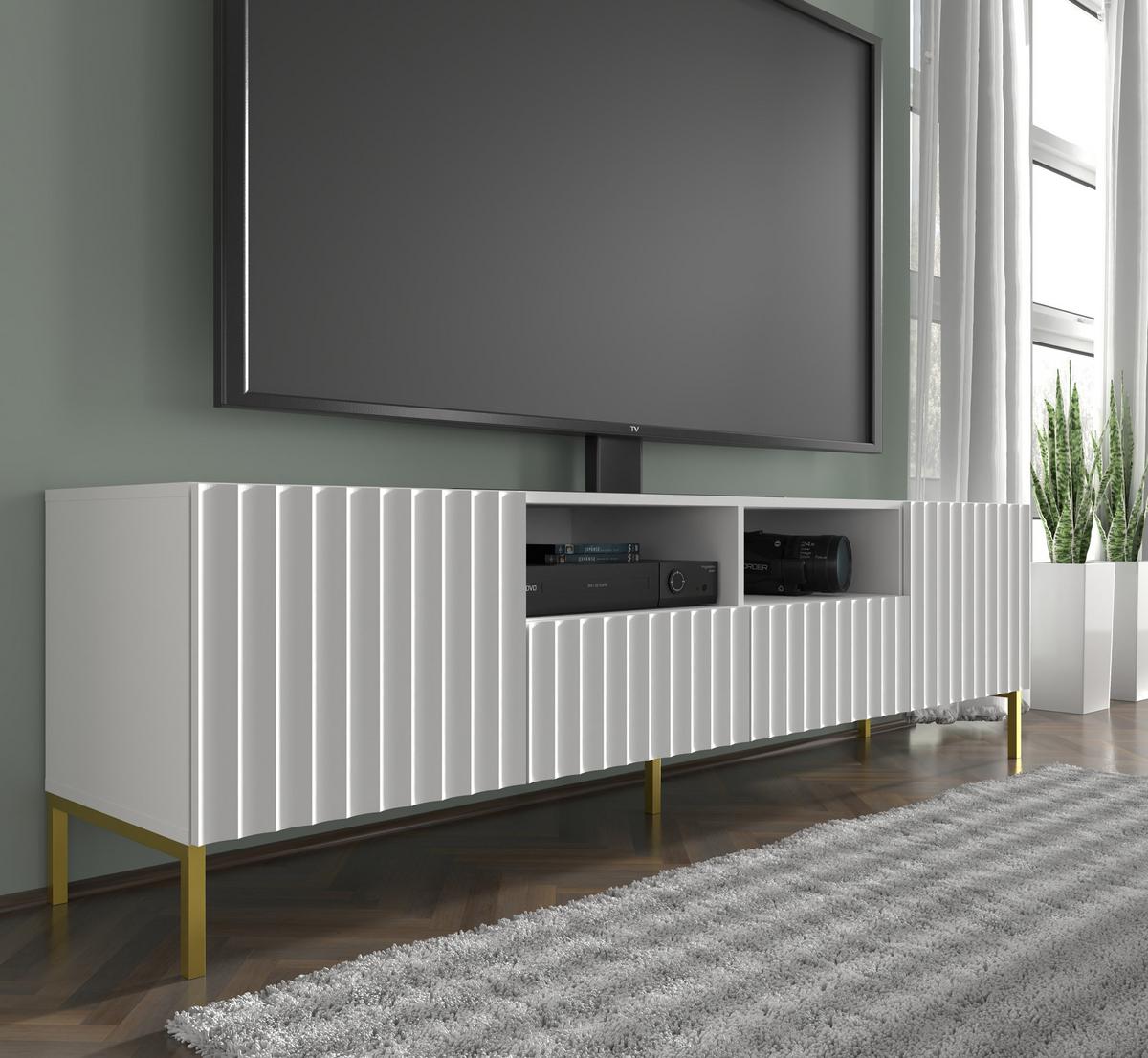 TV LOWBOARD Weiß, Gold 200/56/42 - Weiß, Holzwerkstoff (200/56/42cm) - RAUMHIRSCH FURNITURE