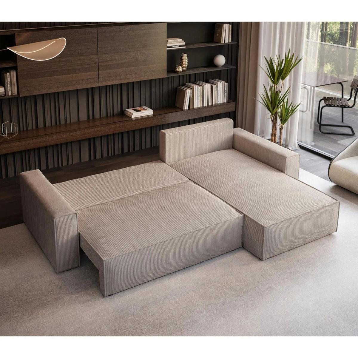ECKSOFA Parys mit Schlaffunktion und universeller Ottomane, beige - Beige/Schwarz, Kunststoff/Textil (290/185cm) - Beautysofa