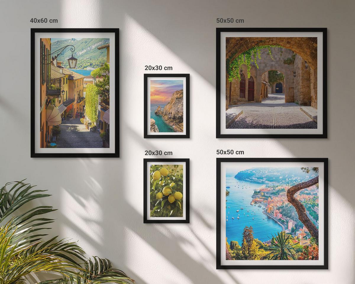 BILDER SET 5er Set - 50x50 cm & 20x30 cm & 40x60 cm Schwarzer Rahmen - Bezaubernde Straßen voller Zitronenblüten - Schwarz, Kunststoff (40/60cm) - TULUP
