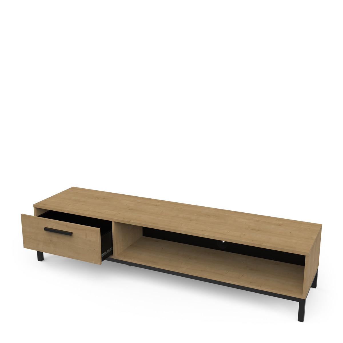TV-MÖBEL 1 Schublade und 1 offenes Fach Dekor Eiche und Schwarz matt B183 cm - CRAFT - Eschefarben, Holzwerkstoff (41.3/44.9/46.7cm) - Calicosy