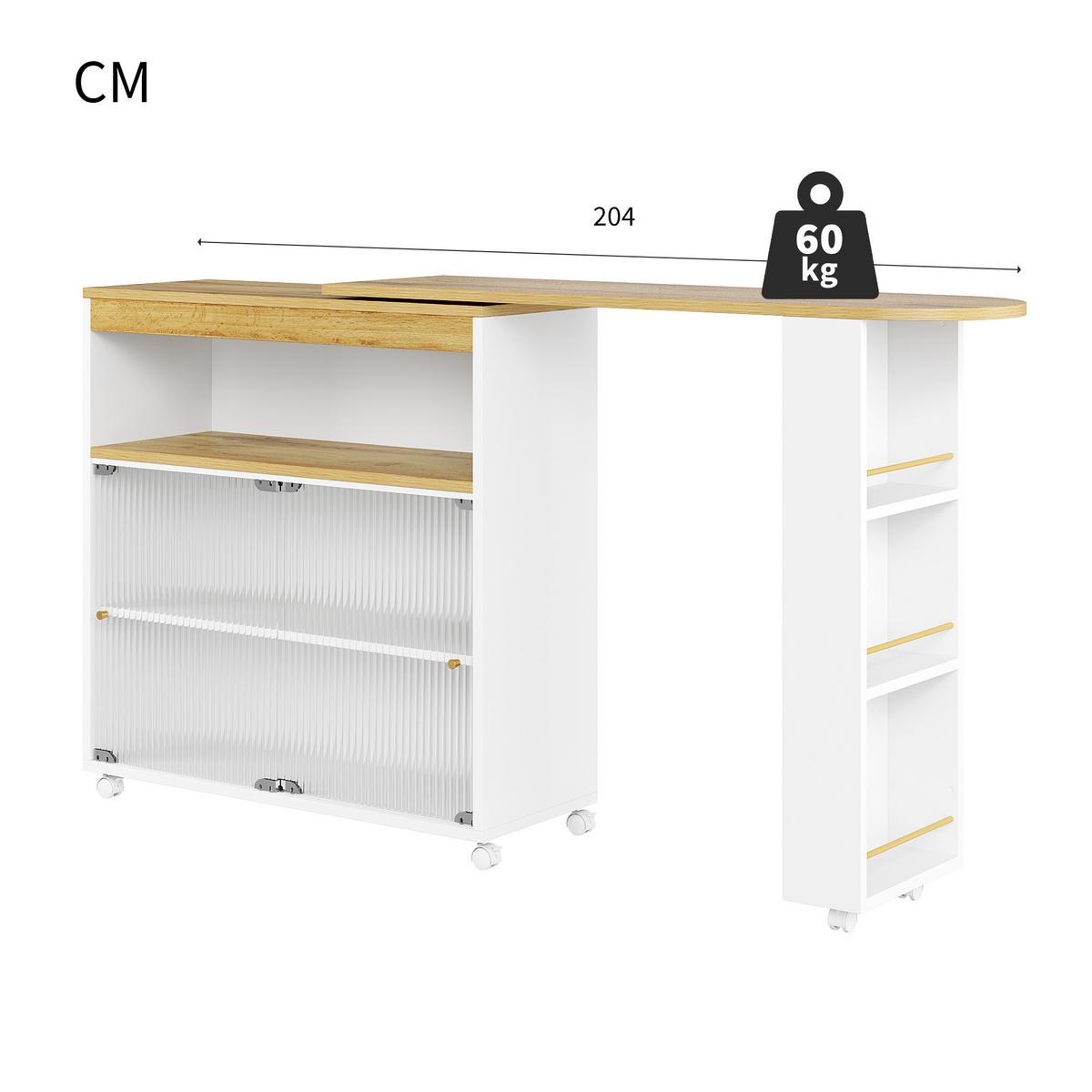BARTISCH ausziehbar mit led & rollen - Weiß, Holzwerkstoff (39/138/105cm) - Urban Meuble