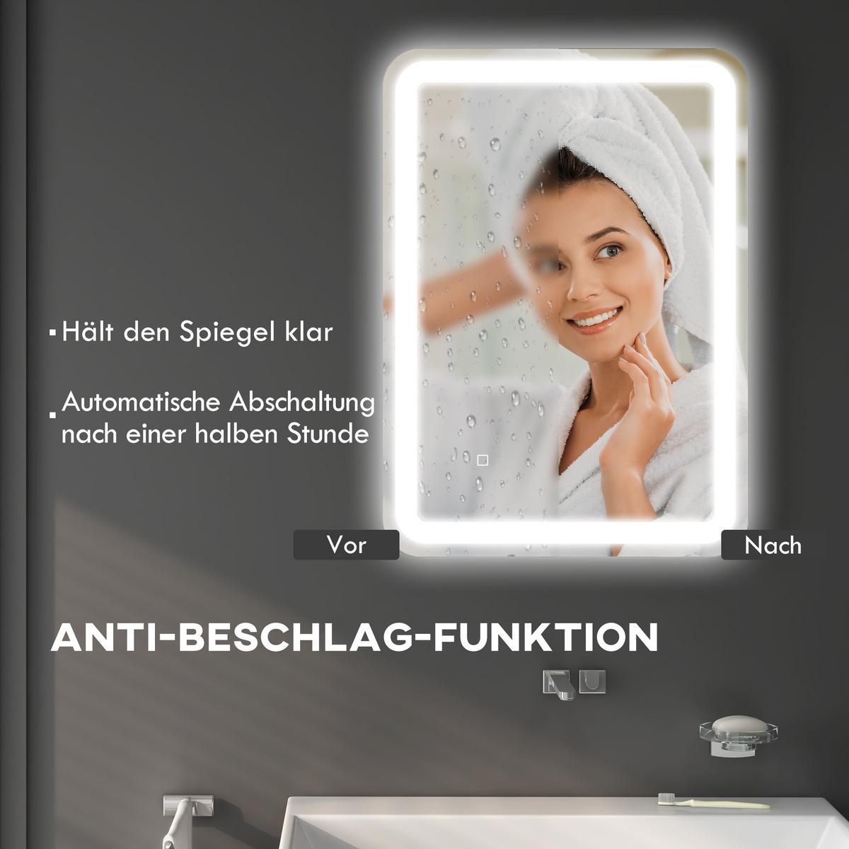 BADSPIEGEL, 50 x 70 cm LED Badezimmerspiegel mit 3 Lichtfarben, Touch-Schalter - Silberfarben, Glas (50/4/70cm) - HOMCOM