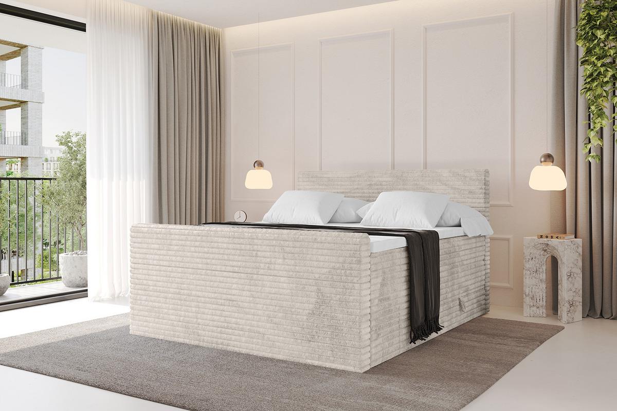 BOXSPRINGBETT mit Matratze H3|H4 und Lattenrost - TOLO-Z KING-v1 140x200 Cord - Creme - Creme, Holzwerkstoff (140/200cm)