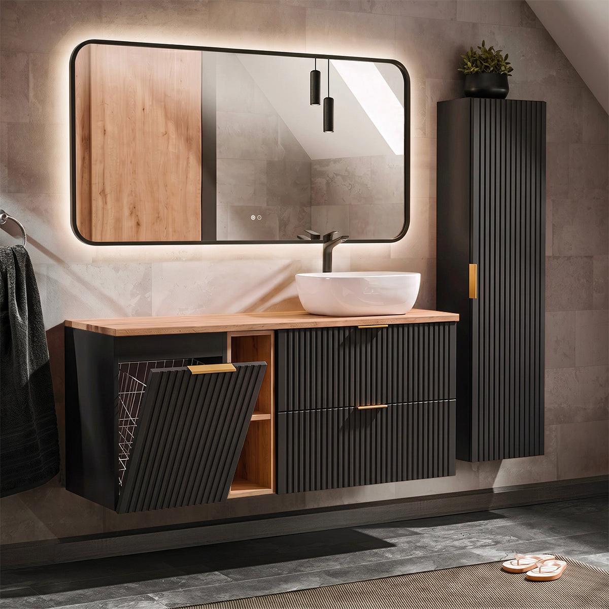 BADMÖBEL 140.8cm Adriel 2er-Set Schwarz und Holz - Schwarz, Holzwerkstoff (140.8/59/46cm) - Petits-meubles