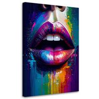 LEINWANDBILD Rote Lippen Frauengesicht 70x100cm - Multicolor, Textil (70/100cm) - Feeby