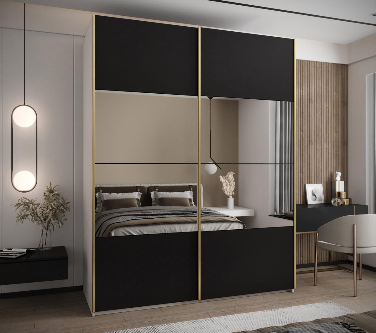 SCHWEBETÜRENSCHRANK 245,5/190/64 2-türig - Goldfarben/Schwarz, Holz/Metall (190/245/64cm) - Abiks Möbel