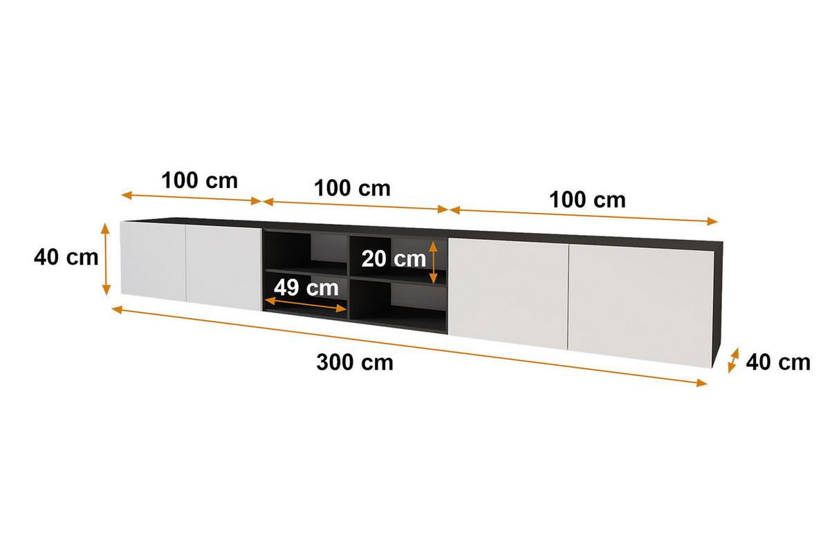 LOWBOARD ELIO-W 3x100x40x40 cm - Schwarz / Weiß - Schwarz, Holzwerkstoff (300/40/40cm) - ALTDECOR