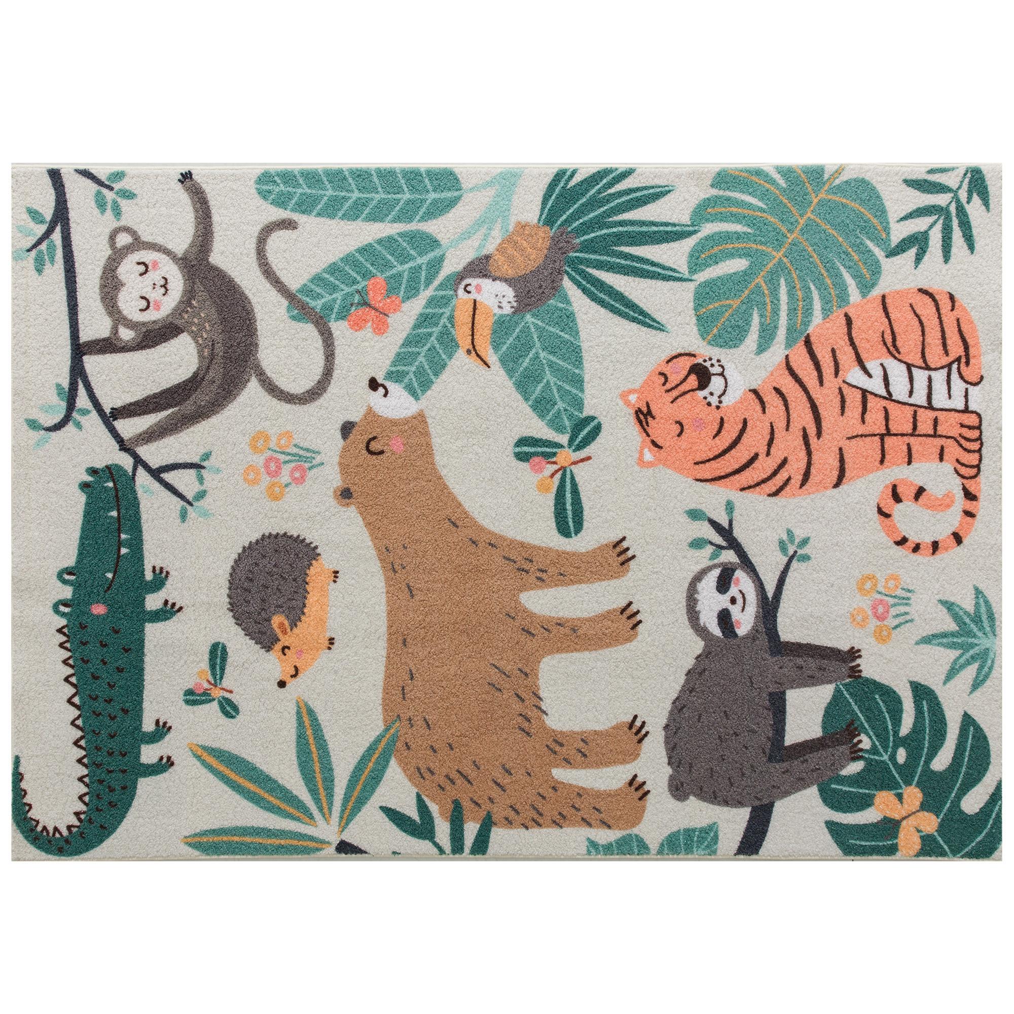 TEPPICH Anti-Rutsch Wohnzimmerteppich Kurzflor mit Dschungel-Muster Fleece-Optik - Multicolor, Textil (120/160cm) - HOMCOM