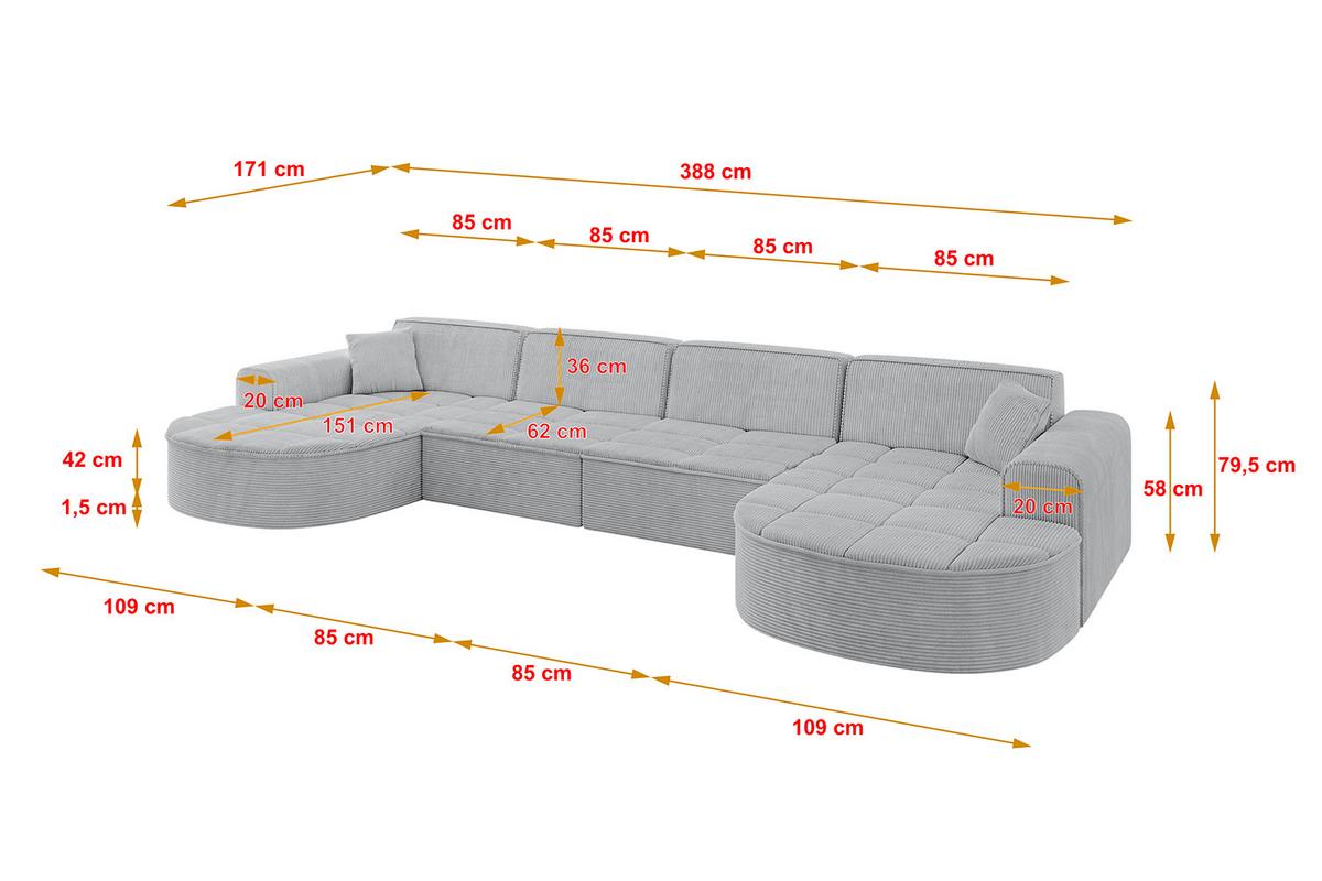 WOHNLANDSCHAFT TARO-U2 - 388x171x79,5 cm Grau - Grau, Holzwerkstoff/Textil (388/79.5/171cm) - ALTDECOR