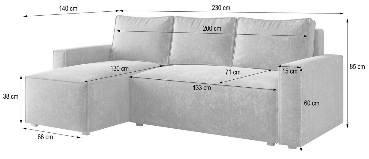ECKSOFA POTARO LM Braun Chenille mit Schlaffunktion - Braun, Holzwerkstoff/Textil (232/140cm) - MASSENO