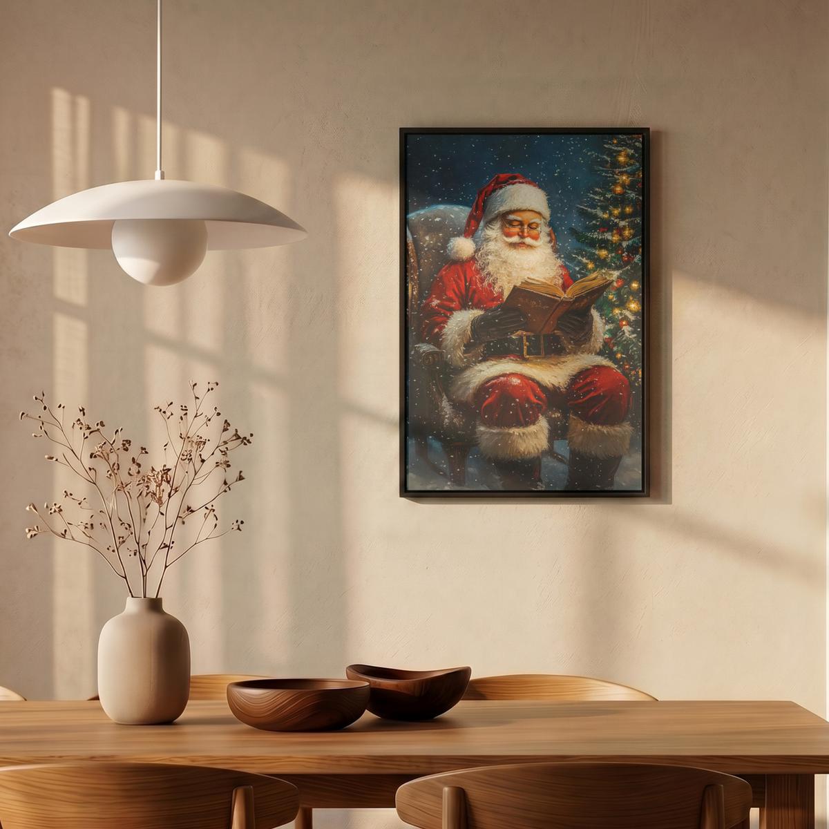 LEINWAND Bilder mit Rahmen - Weihnachtsmann - Weihnachten - Winter - Weihnachtsbaum - 40x60 - Bordeaux, Textil (40/60cm) - MuchoWow